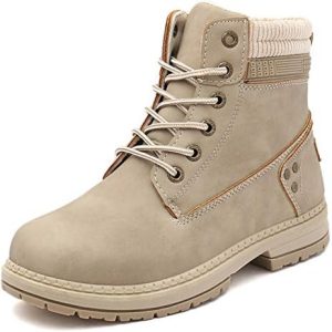 Athlefit Women's Work Waterproof Hiking Combat Boots Lace up Low Heel Booties Ankle Boots