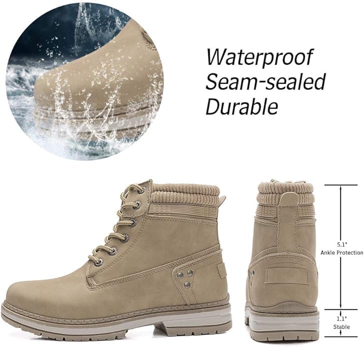 Athlefit Women's Work Waterproof Hiking Combat Boots Lace up Low Heel Booties Ankle Boots - Image 3