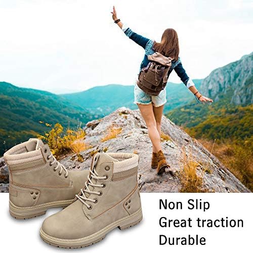 Athlefit Women's Work Waterproof Hiking Combat Boots Lace up Low Heel Booties Ankle Boots - Image 4