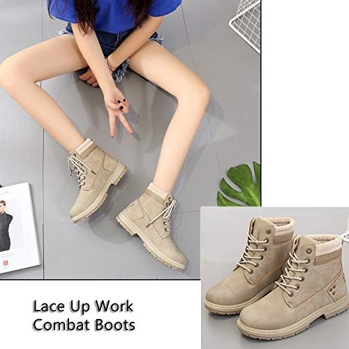 Athlefit Women's Work Waterproof Hiking Combat Boots Lace up Low Heel Booties Ankle Boots - Image 5