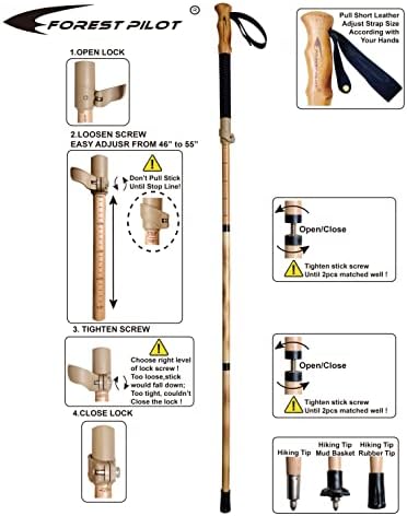 Trekking Poles- 1-pc Pack - Adjustable Hiking or Walking Stick –Strong, Natural Beech Wood - Quick Adjust Flip-Lock - Beech Wood Grip, Leather Strap - Image 3